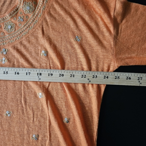 J Jill Love Linen Womens Size Small Orange Linen Sequin Short Sleeve Top - Picture 10 of 11